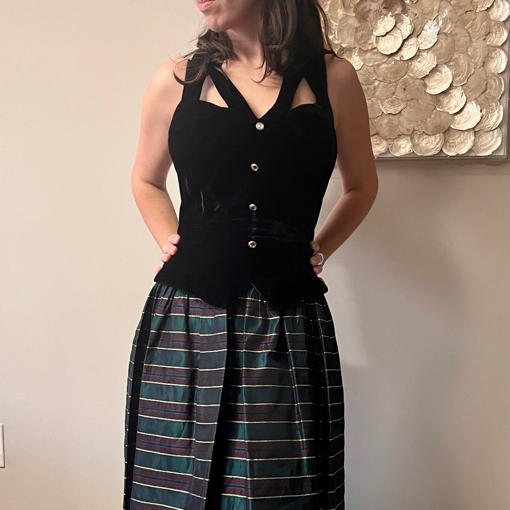 GUNNE SAX Rare 80s Vintage Formal Dress Velvet Metallic Striped - Picture 5 of 11